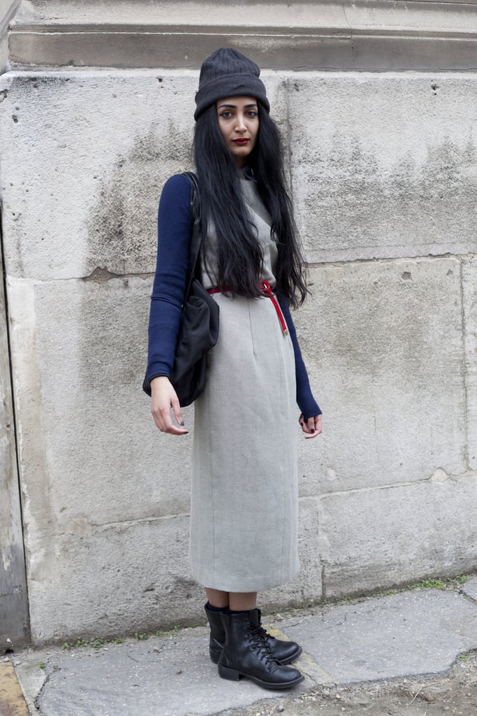 The grunge look gets a chic balance with cool boots and a structured beanie.
The grunge look gets a chic balance with cool boots and a structured beanie.