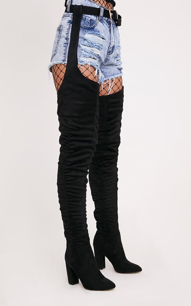 Pretty Little Thing Beksie Black Belted Thigh High Boots | Rihanna's ...