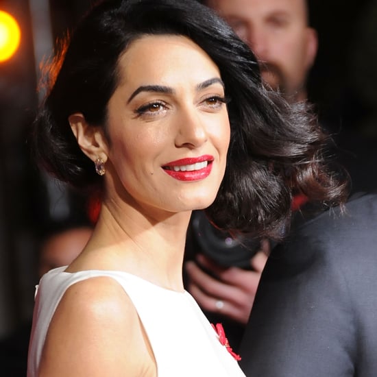 Amal Clooney Wearing Red Floral Giambattista Valli Dress