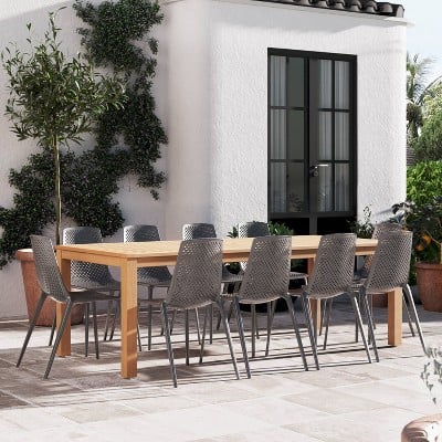 Amazonia Raydon 11pc Patio Dining Set with Rectangular Table With Teak Finish