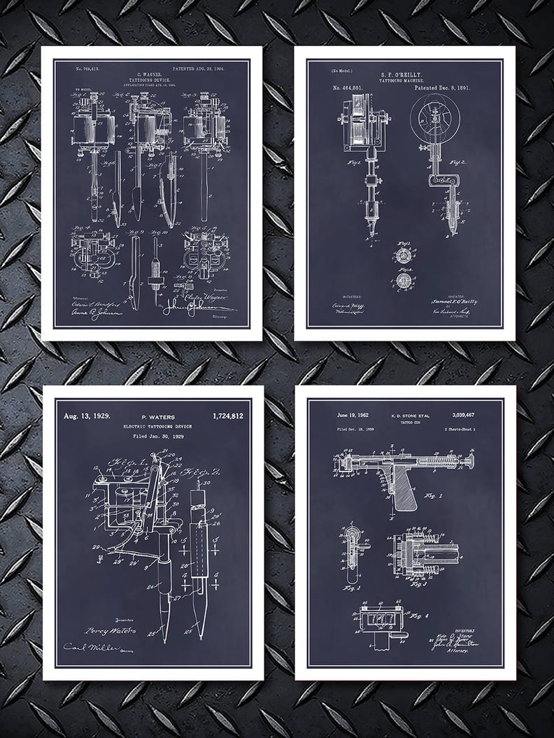 Set of 4 Tattoo Tool Patent Prints