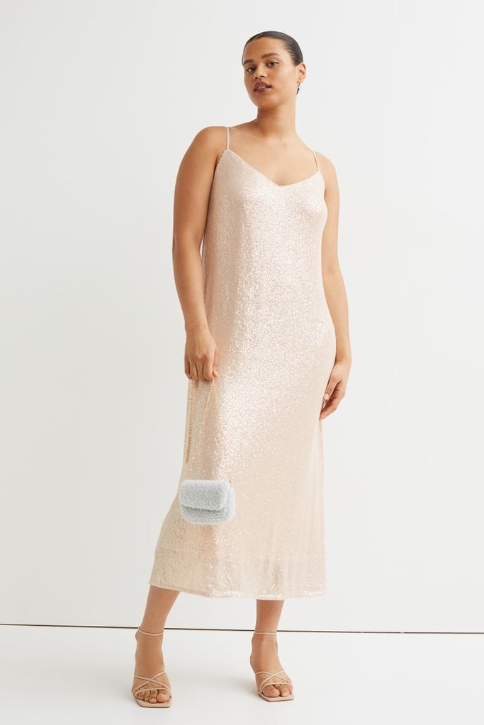 Cream Shimmer: H&M V-Neck Sequinned Dress