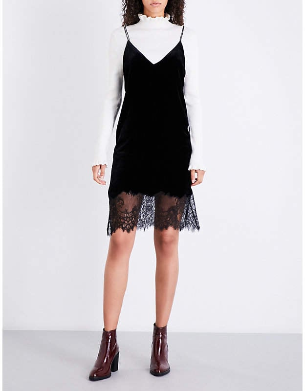 Mo&Co. Lace-Trim Velvet Slip Dress