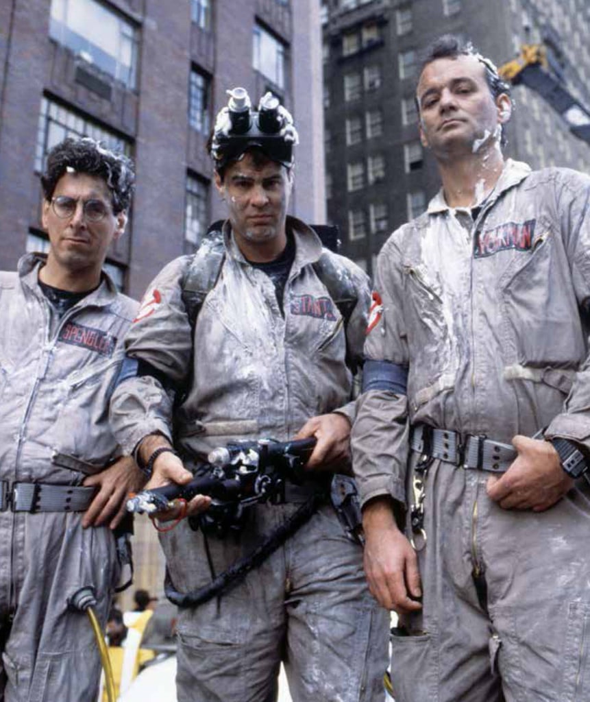 Coated in simulated marshmallow, Harold Ramis, Dan Aykroyd, and Bill Murray posed for a publicity still.