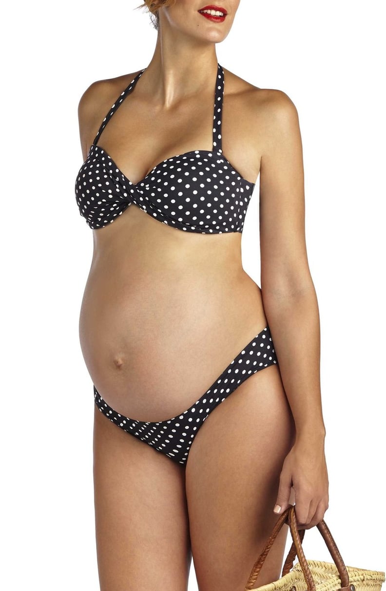 Polka Dot Print Twisted Bandeau Maternity Bikini