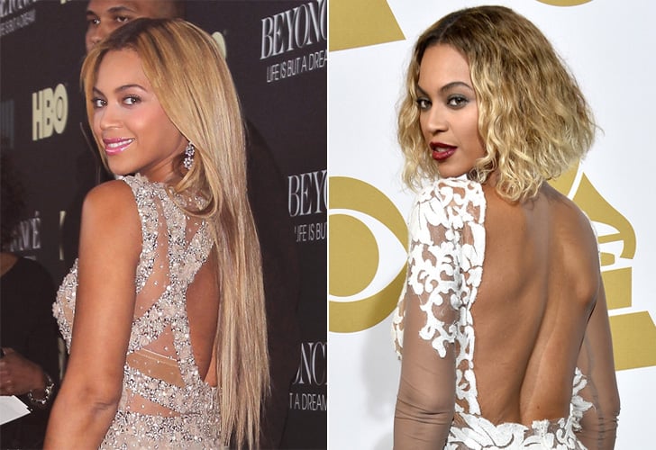 Beyoncé: Long hair with blonde and brunette highlights to ombre bob