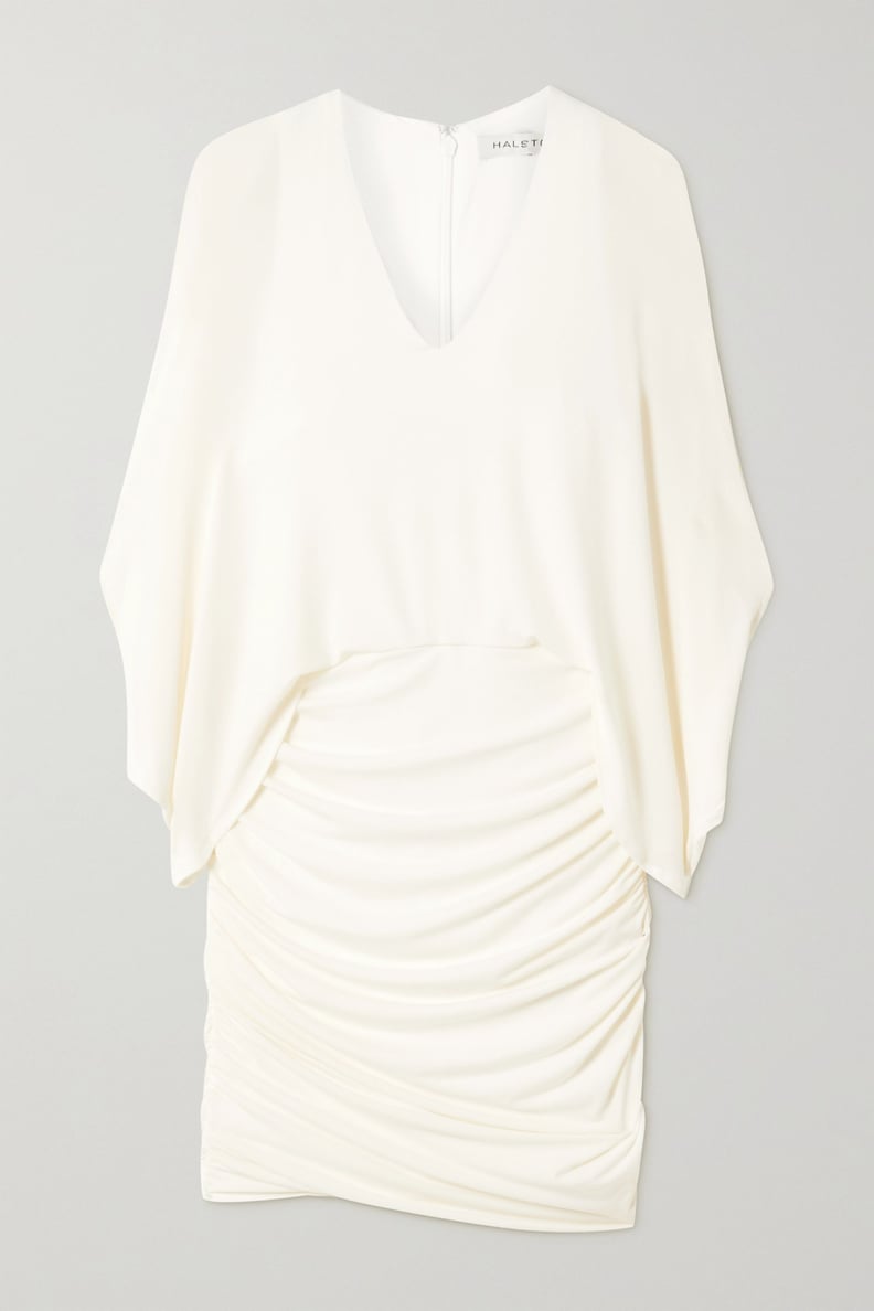 Halston Off-White Ruched Stretch-Jersey Mini Dress