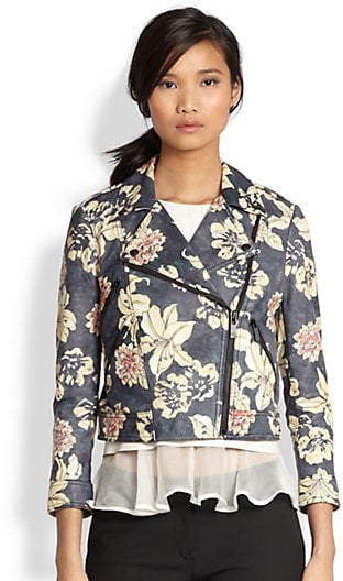 floral print leather jacket