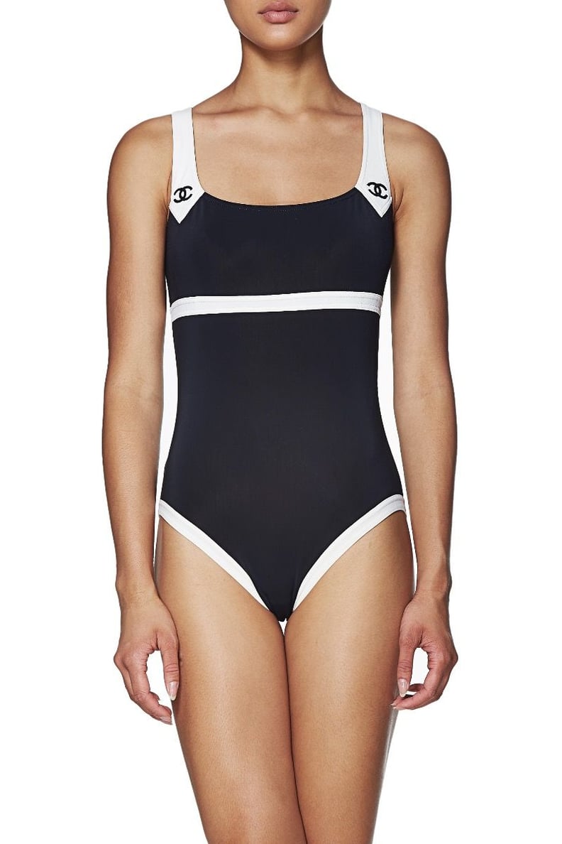 Chanel Swimsuit One Piece CC Logo Black White Dual Swimwear