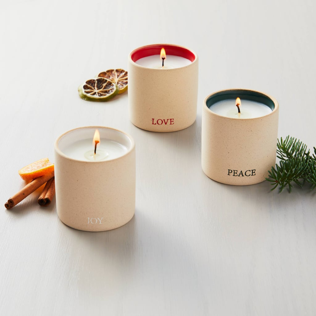 Hearth & Hand With Magnolia Raw Ceramic Love/Peace/Joy Sentiments Candle Gift Set