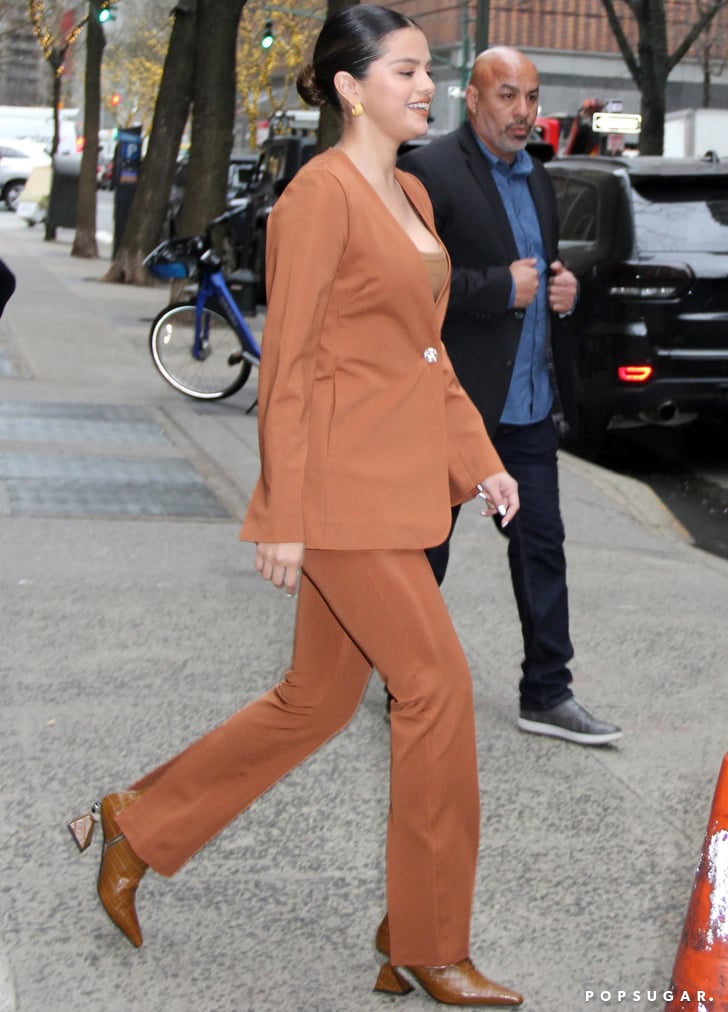 Selena Gomez's Burnt Orange Suit and Yuul Yie Croc Boots