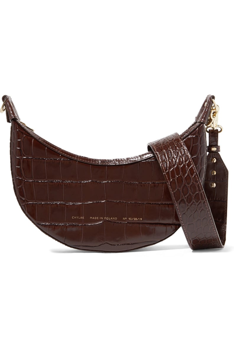 Chylak Croissant Glossed Croc-Effect Leather Shoulder Bag