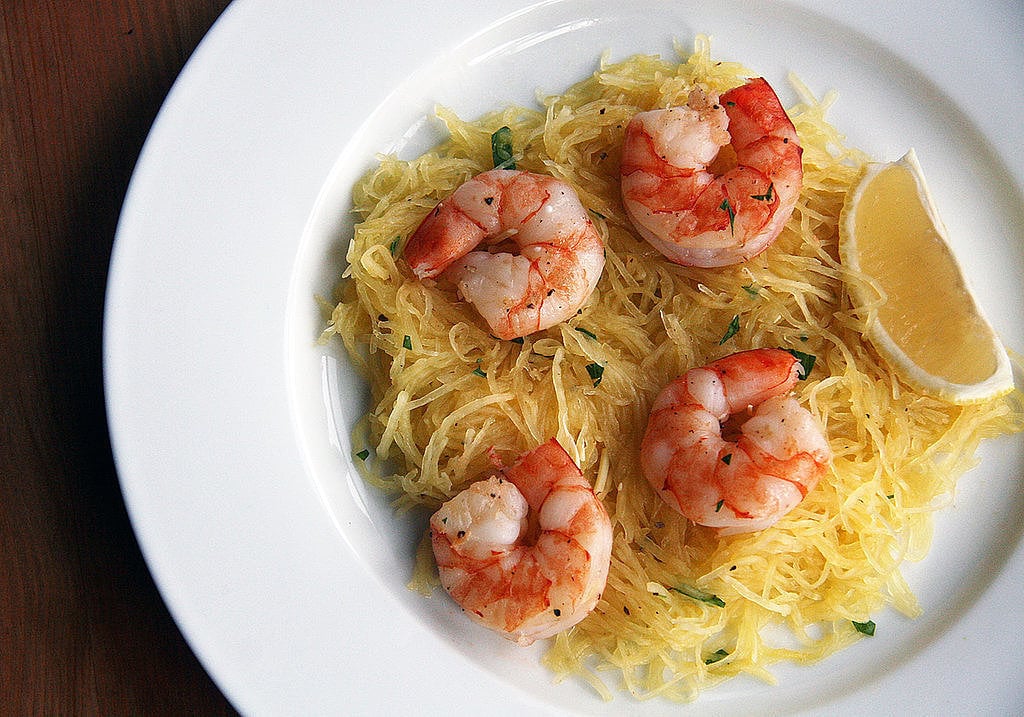 Dinner: Roasted Shrimp With Spaghetti Squash
