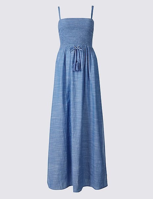 Marks and Spencer Pure Cotton Shirred Maxi Dress