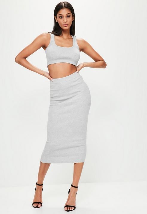 Missguided Londunn + Gray Ribbed Midi Skirt