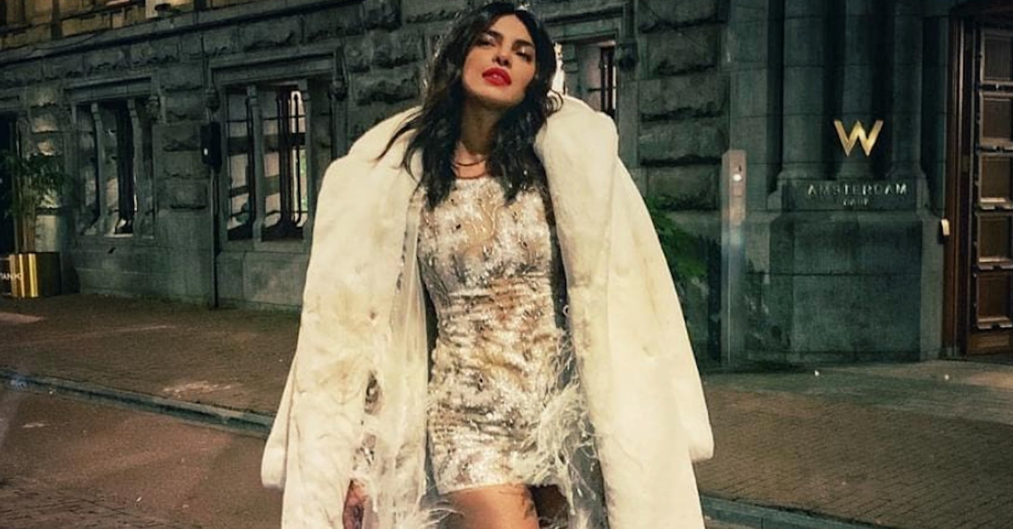 Priyanka Chopra Feather Dress at Bachelorette Party POPSUGAR