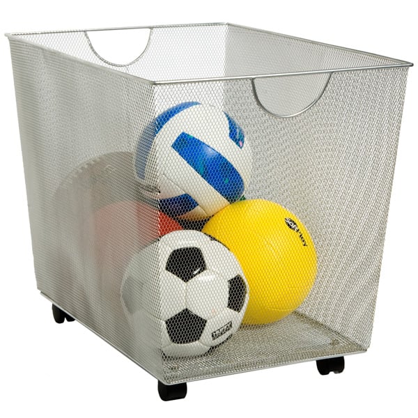 Silver Mesh Rolling Storage Bin with Handles