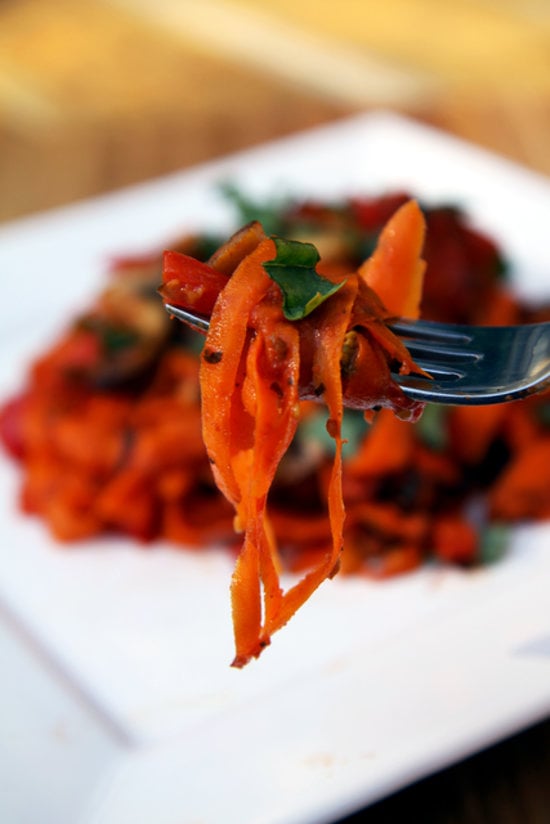 Carrot Fettuccine With Mushrooms and Red Pepper