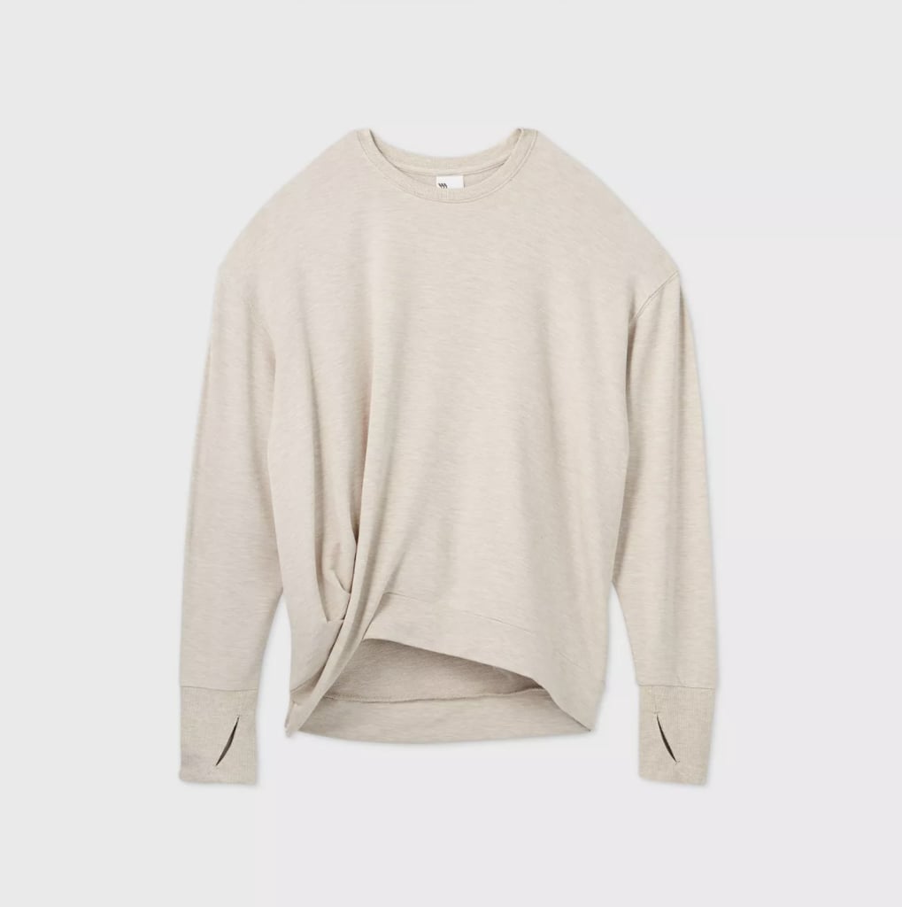 French Terry Twist-Front Crewneck Pullover