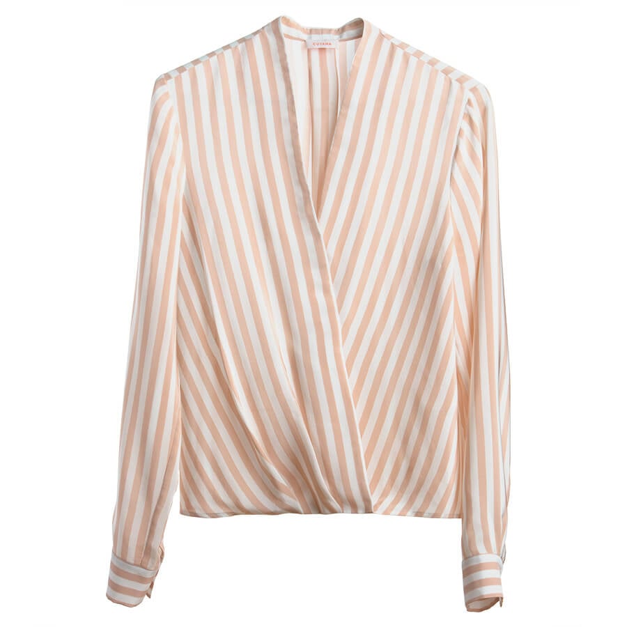 "Stripes are in for Spring, haven't you heard? I love this wearable silk wrap blouse by Cuyana ($225) and would wear it with a white lace bralette underneath." — ML