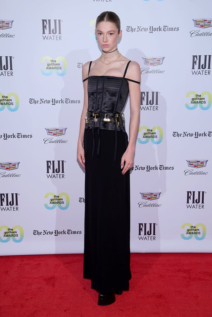 Hunter Schafer's Black Bustier Givenchy Dress and Gold Belt