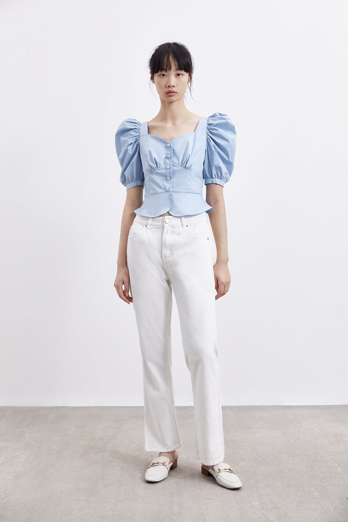 Urban Revivo Puff Sleeve Square-Cut Collar Shirt