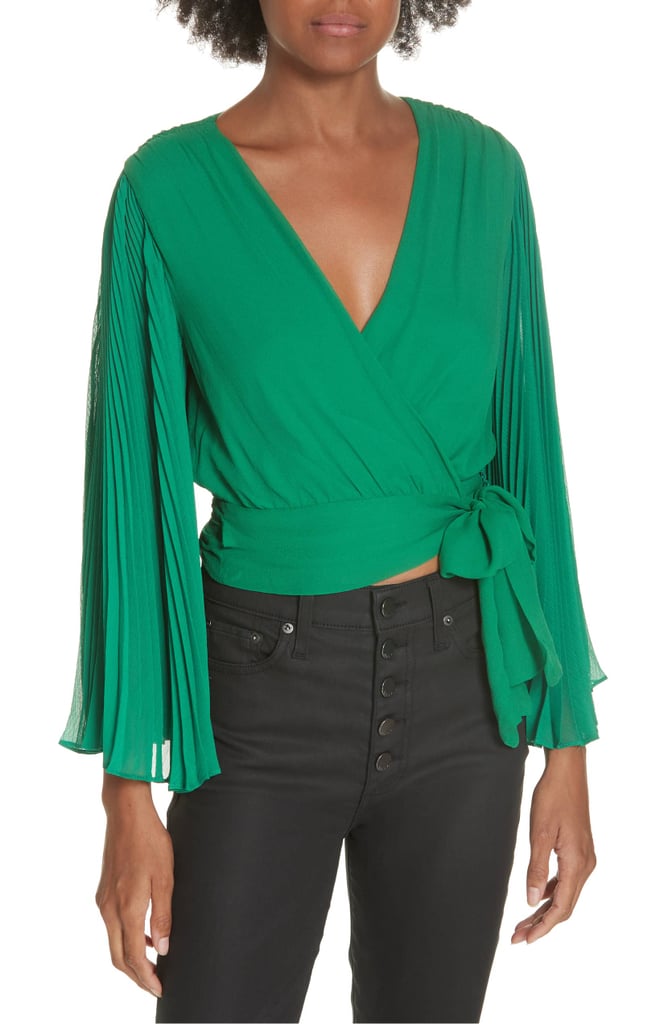 Alice + Olivia Bray Pleat Sleeve Wrap Top
