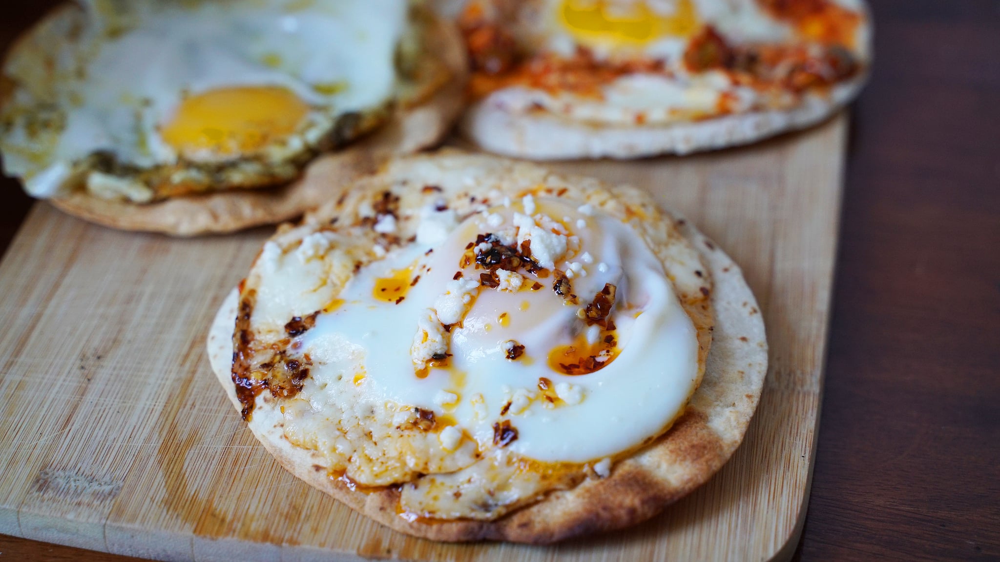 feta fried egg with chili oil