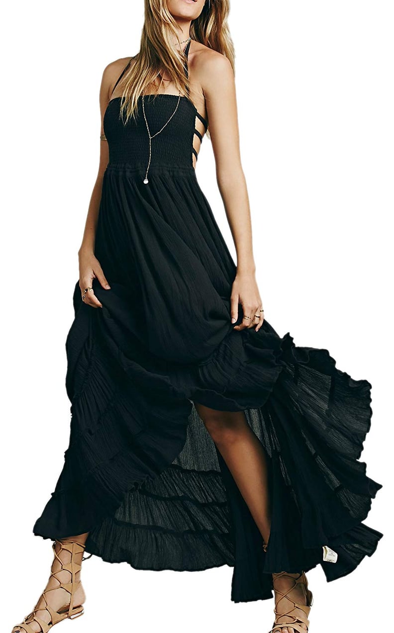 R.Vivimos Cotton Sexy Blackless Long Dress