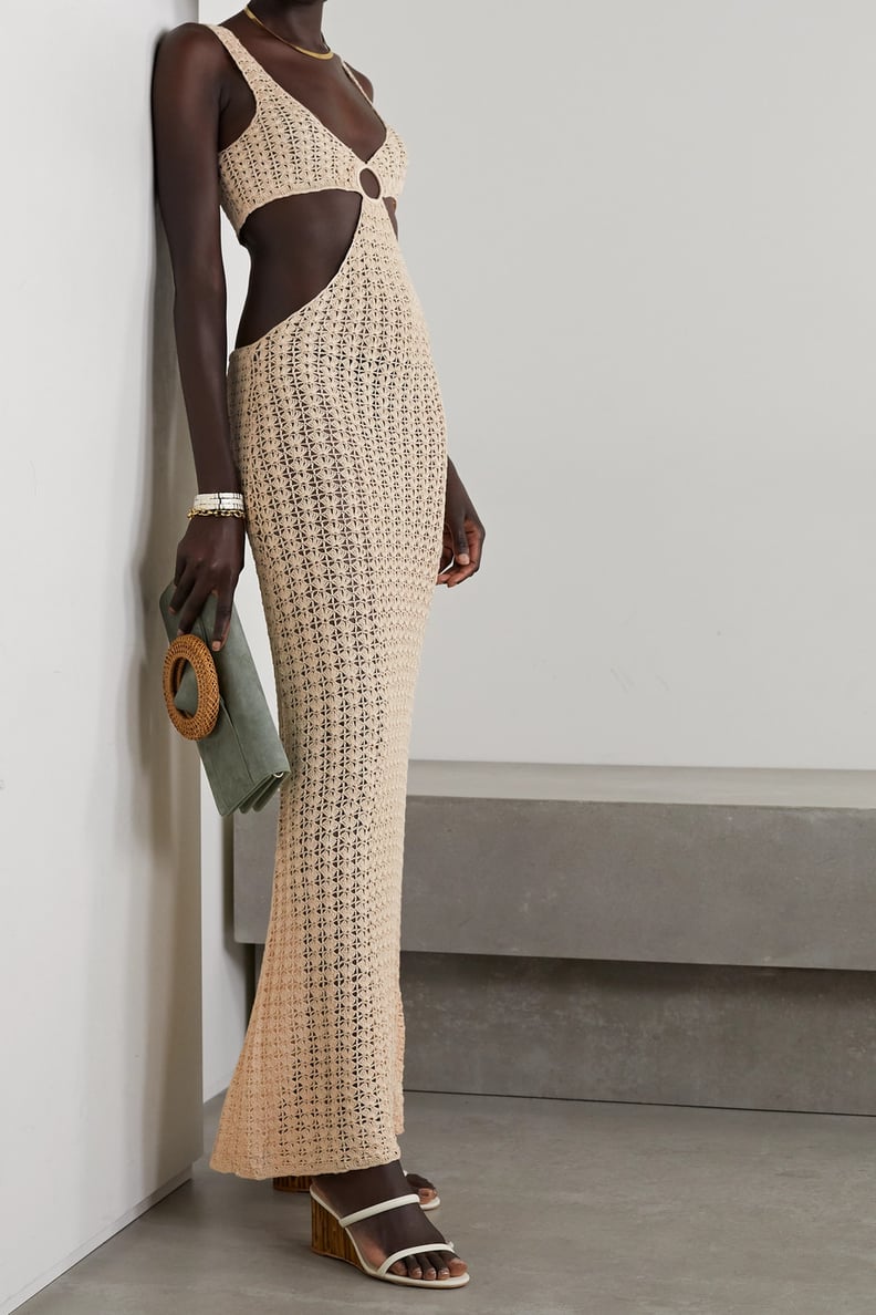 Cult Gaia Beige Tyra Cutout Crochet-Knit Maxi Dress