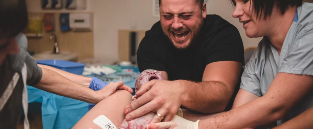 Dad's Reaction to Son Being Born in His Hands