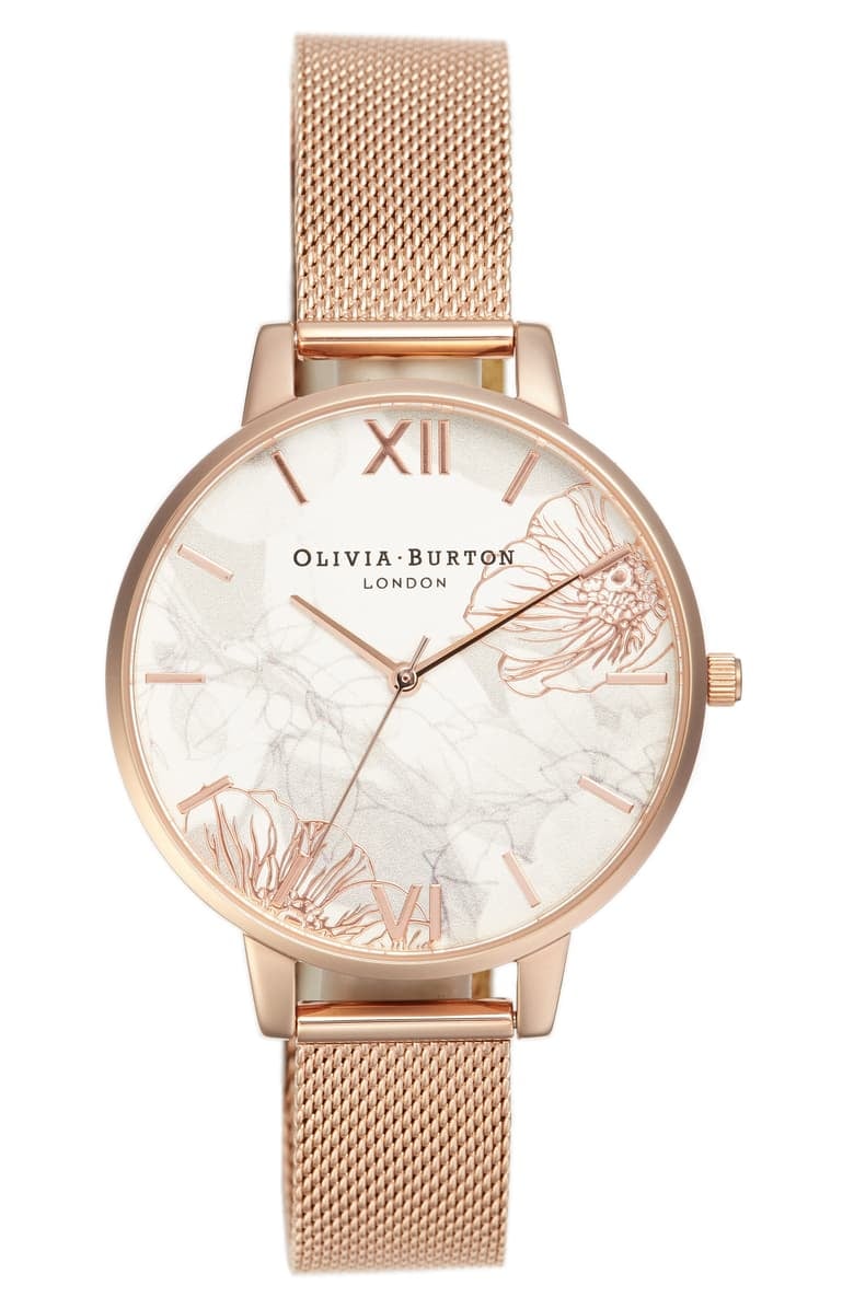 Oliva Burton Abstract Florals Mesh Bracelet Watch