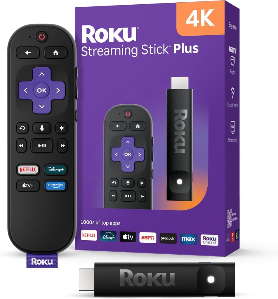 Roku Streaming Stick Plus 2025  ($19, originally $40)
A Roku media streamer is small but mighty. You can use it to upgrade your smart TV's app selection, take it on vacation so you're never without your favorite shows, or even swap it in for cable if you're ready to go all-in on subscription-based streaming like Netflix, Hulu, or Sling.