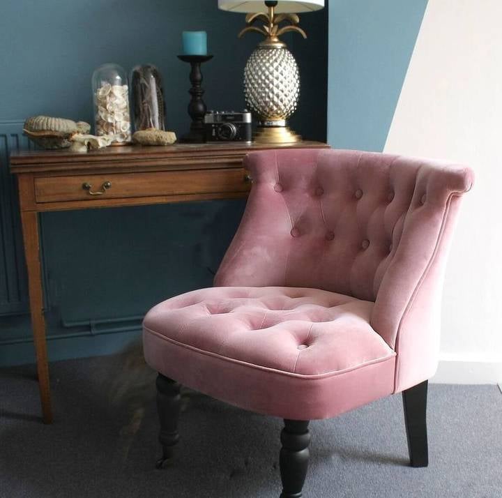 Ella James Dusky Pink Velvet Button Back Bedroom Chair