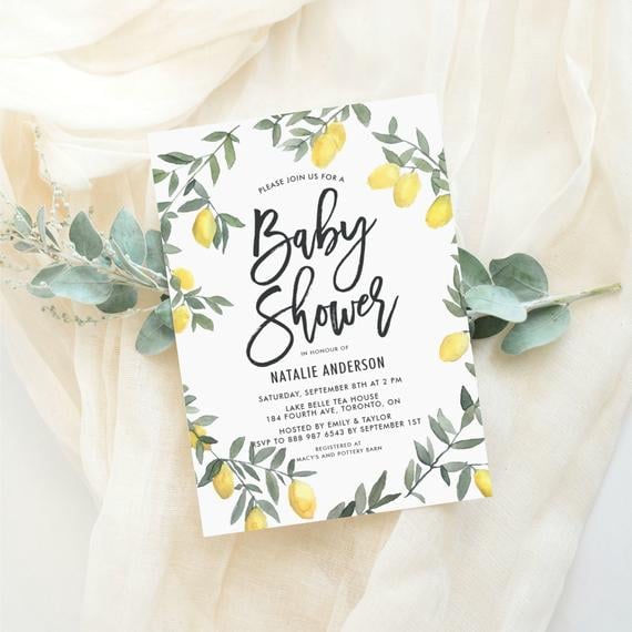 Lemon Wreath Baby Shower Invitation