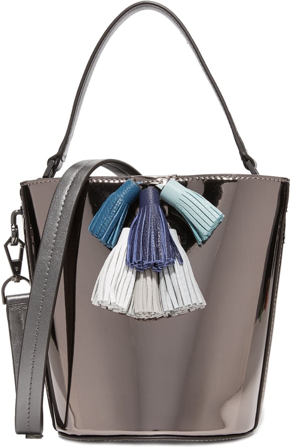 High-shine plus colored tassels? Consider us sold on Rebecca Minkoff's Sofia top handle bucket bag ($225).