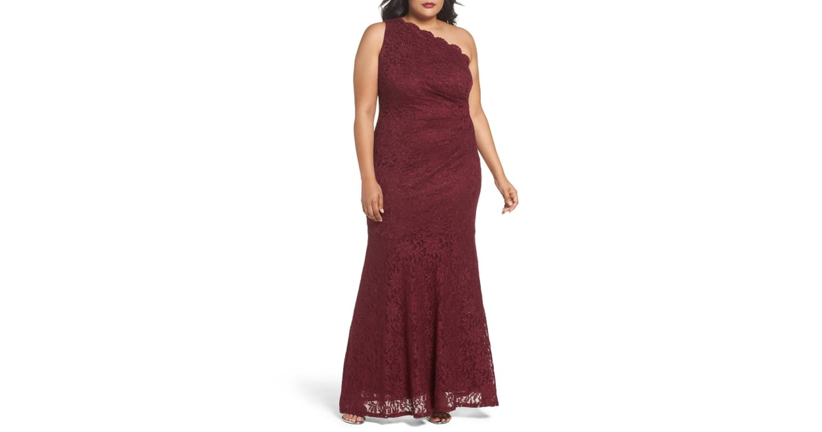 One Shoulder Glitter Lace Gown 
