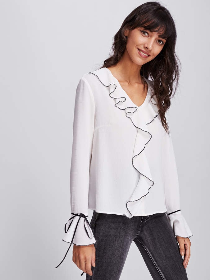 Shein Ruffle Neckline and Cuff Blouse