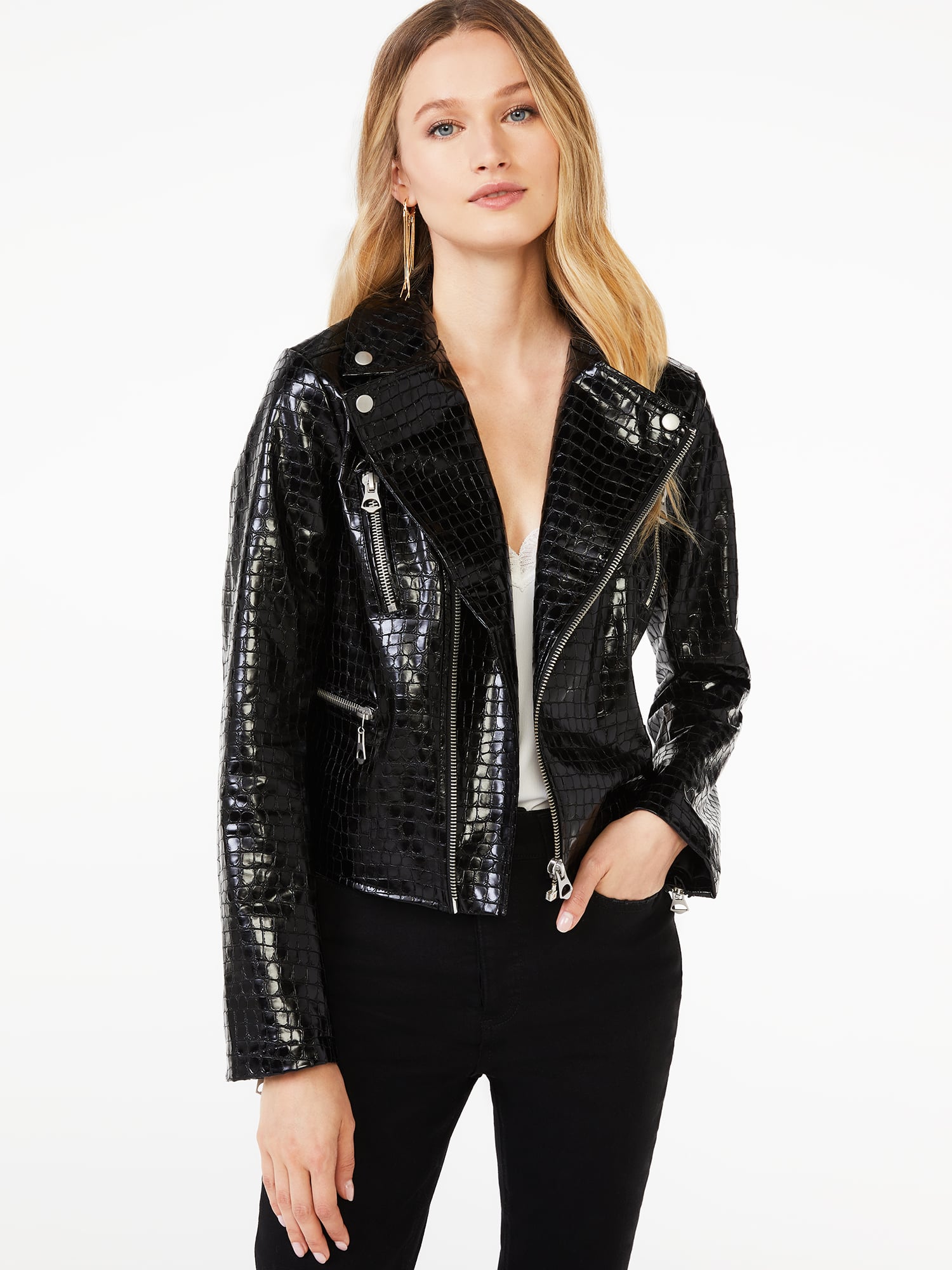 Scoop Women's Faux Leather Shine Croc Moto Jacket, 15 Fall Must Haves  Under $50 You Won't Believe Are From Walmart