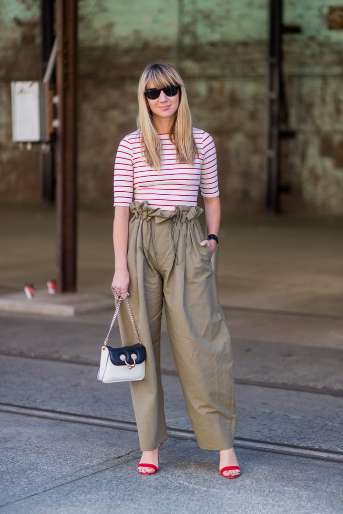Paper-bag-waist pants and a striped tee 