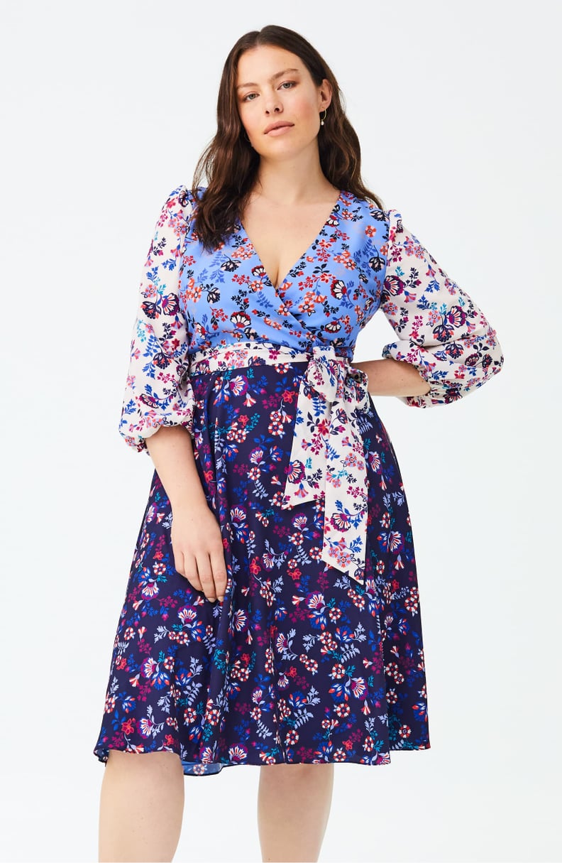 1901 Colorblock Floral Faux Wrap Dress