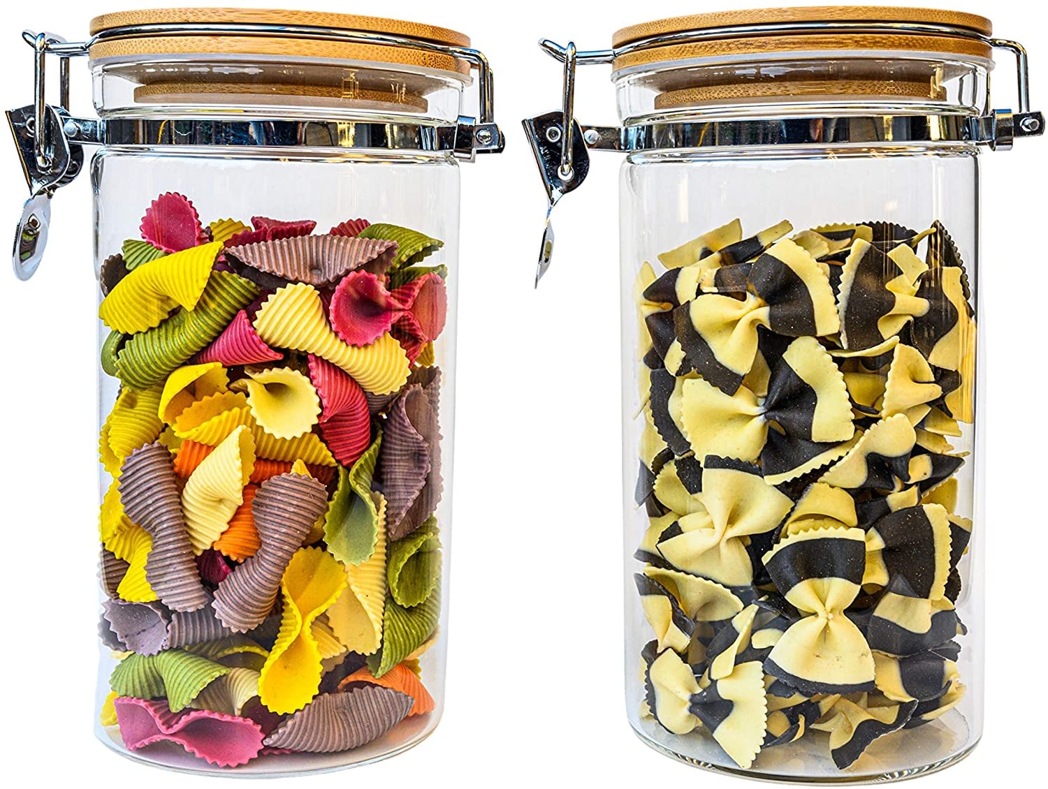 Airtight Glass Canister Set of 2 With Hinged Bamboo Lids ...
