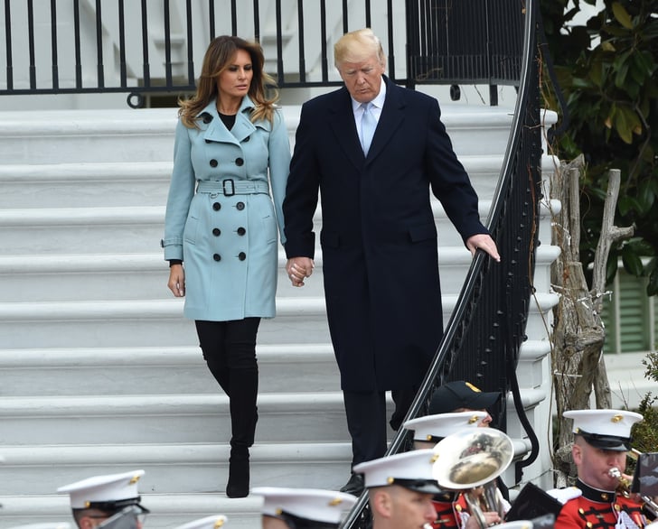 Melania Trump Wearing a Blue Burberry Coat