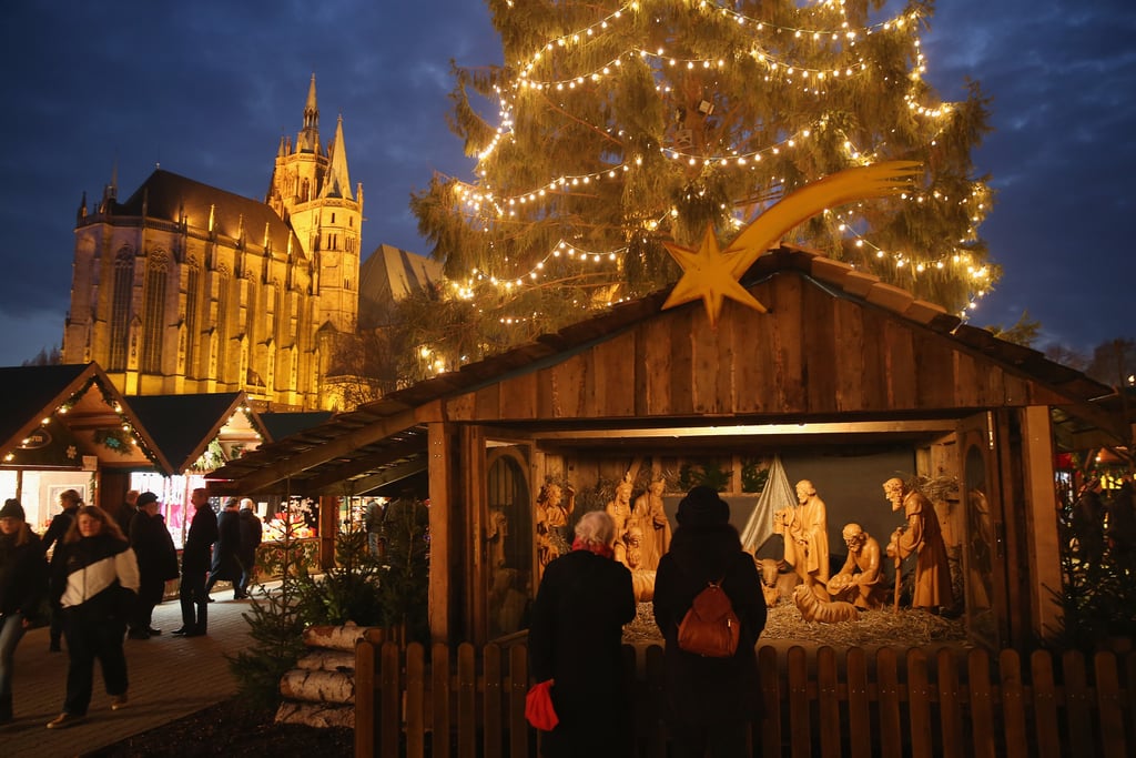 Lights illuminated the Dom Cathedral in Erfurt, Germany.