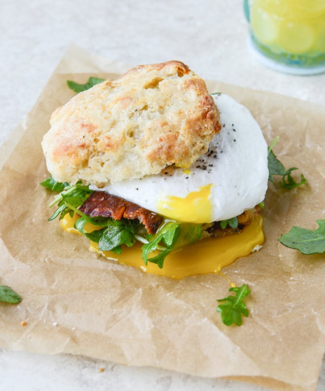 Havarti Breakfast Biscuits With Jalapeño, Bacon, and Arugula