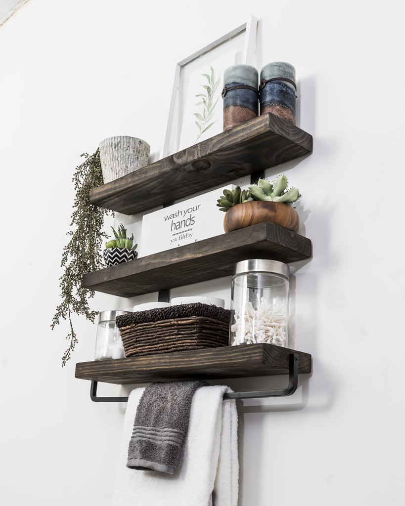 Industrial 3-Tier Floating Shelf With Towel Bar
