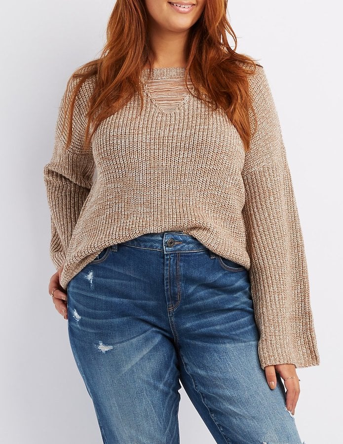 Charlotte Russe Distressed Bell-Sleeve Sweater
