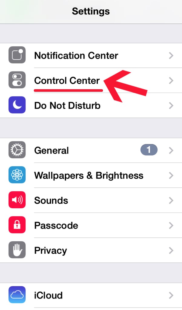 First, open Settings and select Control Center.