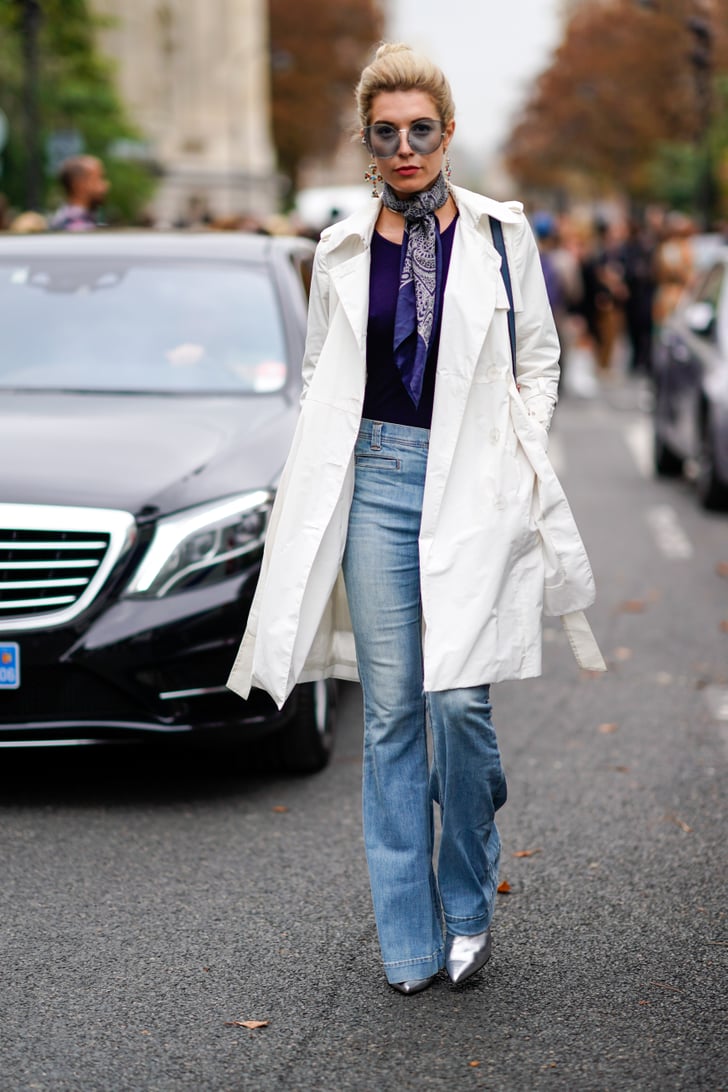 Style a Thin Scarf With a White Trench Coat How to Wear a Scarf Outfit Ideas POPSUGAR