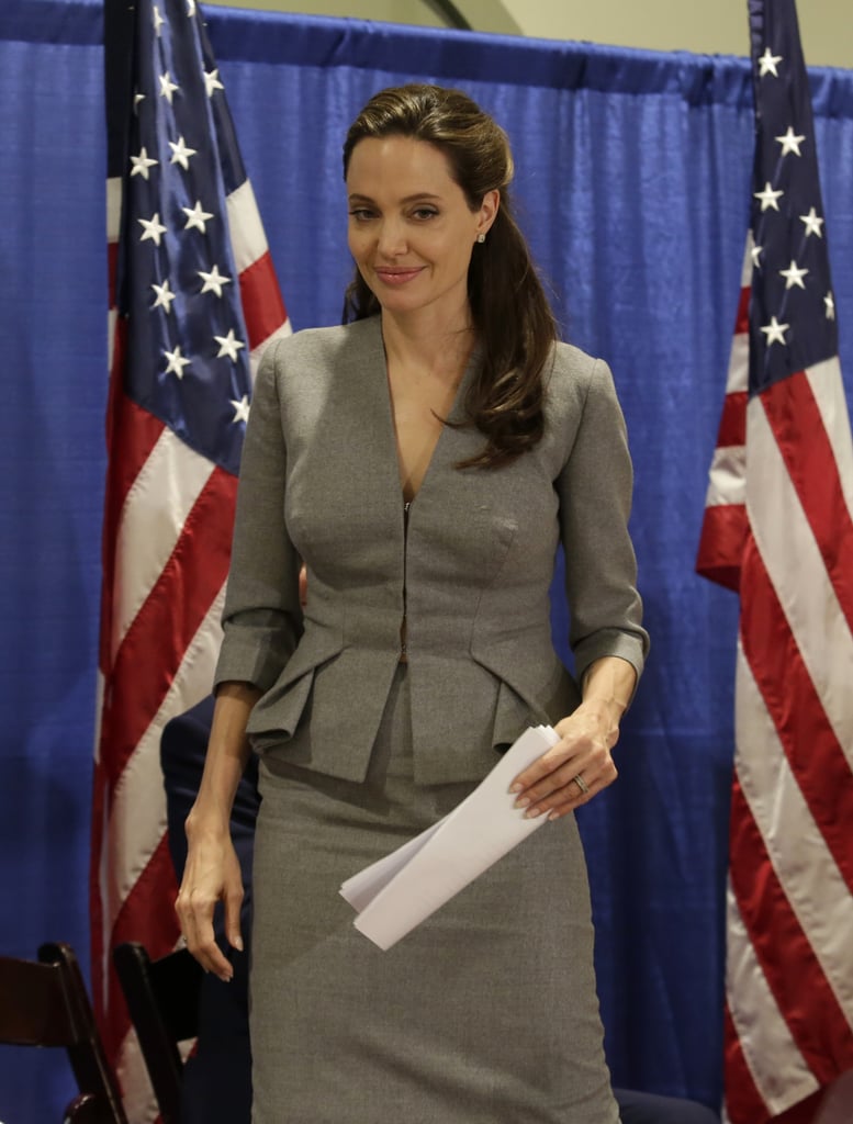 Angelina Jolie Gray Suit World Refugee Day June 2016
